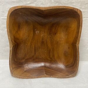 Vintage Teak Wooden Serving Bowl Unique Shape Natural Wood Decorative Dish 10x10